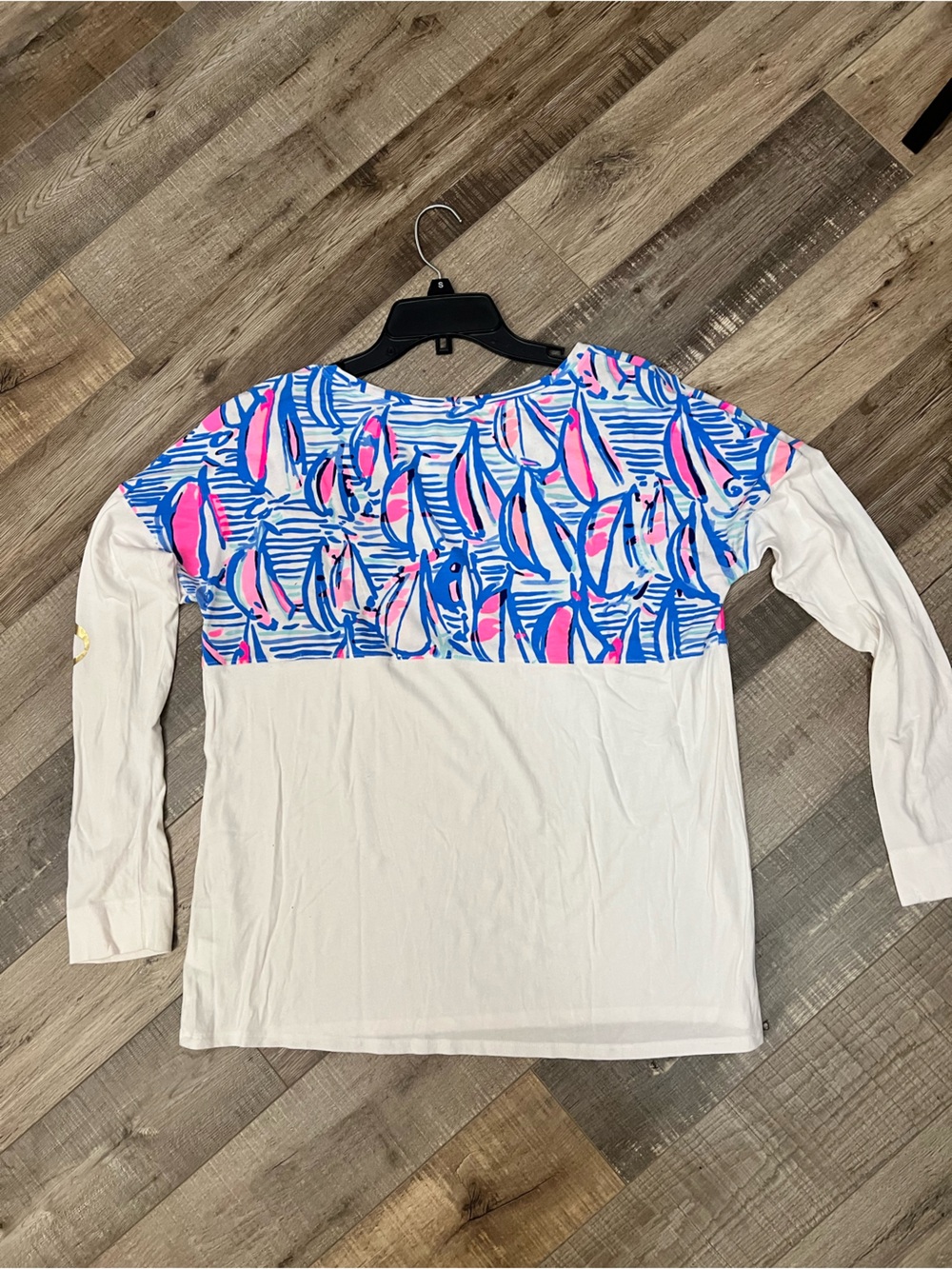Lilly Pulitzer blue/white/pink Finn sailing Printed Yoke Long Sleeve Top M EUC - Picture 5 of 8